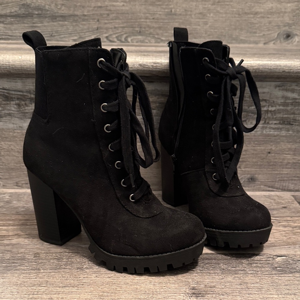 Black Lace-Up Ankle Boots